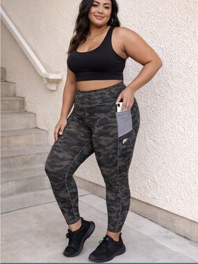 Leggings Camo High Waist 2X Long Fabletics Pocket Activewear